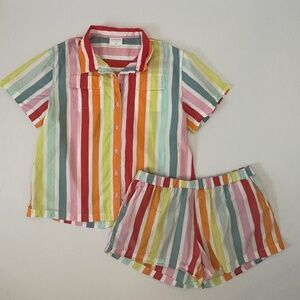 Atlantic Pacific x Lake Sadie Rainbow Poplin Top & Shorts Pajama Set, Size Large